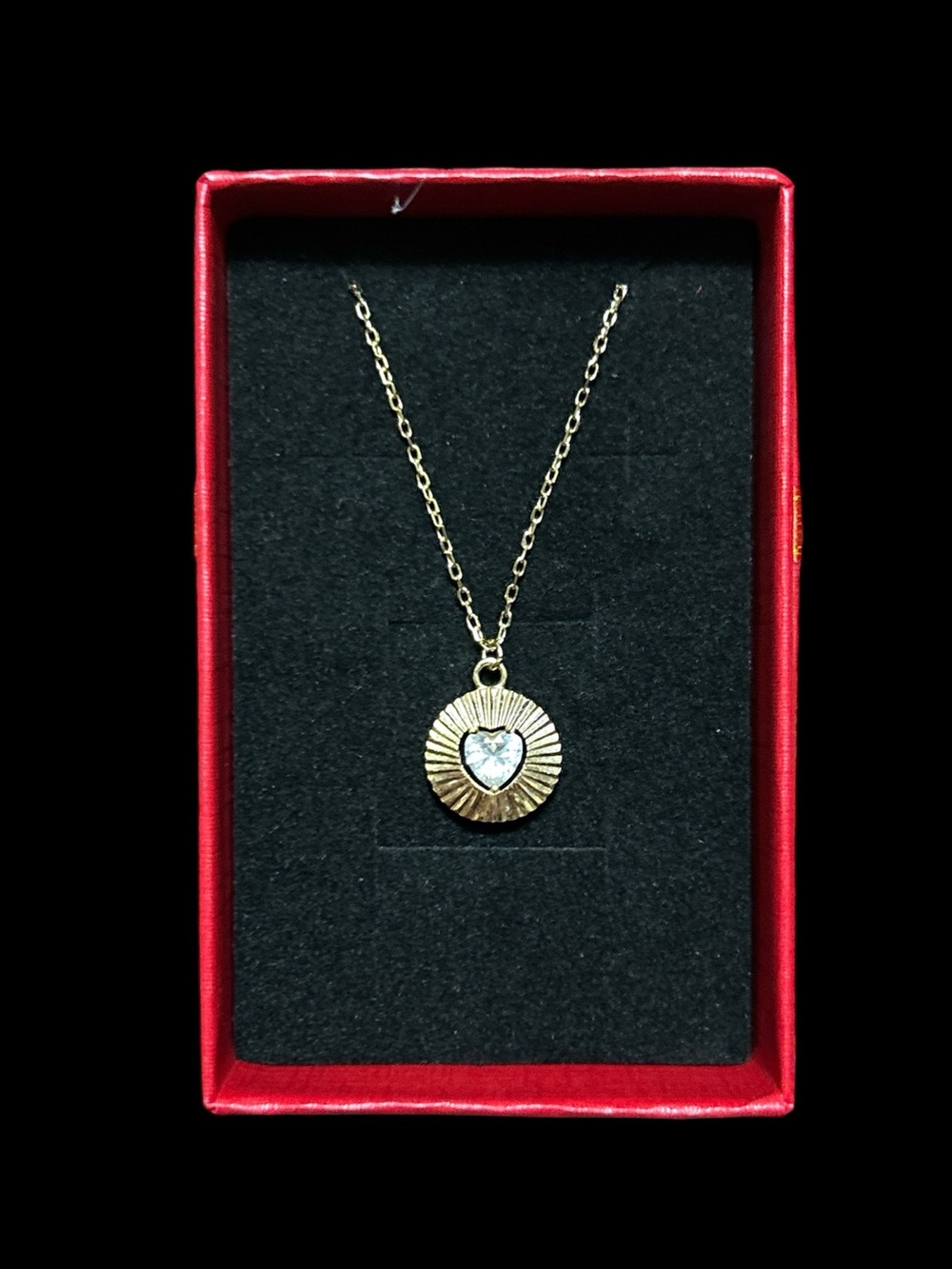 925 Sterling Silver Gold Plated Heart Sunburst Pendant Necklace